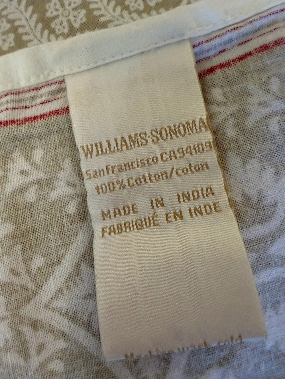 Vintage Williams Sonoma Christmas Block Print Cotton Tablecloth 70x70 Holiday